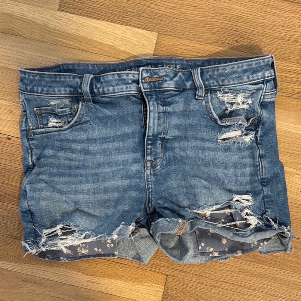 American Eagle Outfitters Women's Distressed Denim Shorts - Blue